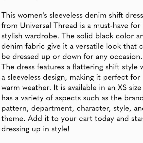 UNIVERSAL THREAD BLACK MINI DENIM SHIFT DRESS NWT SIZE XS - Picture 8 of 9